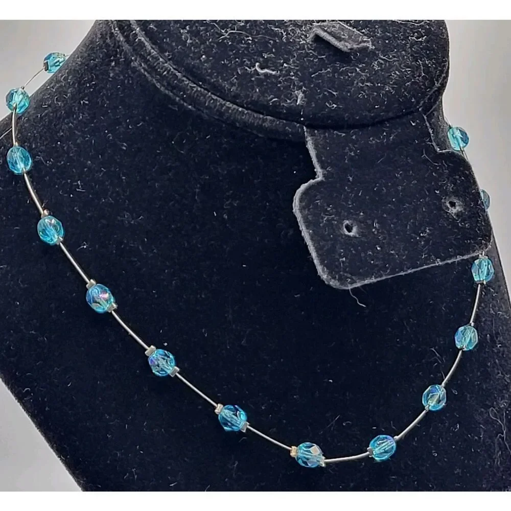 Holographic Choker Station Neclace Toggle Clasp 16in